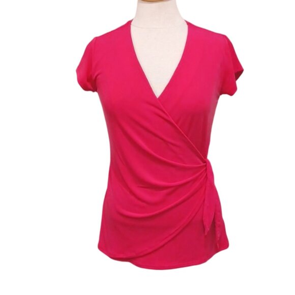 Tahari Barbie Pink Faux Wrap Stretch Top NEW- Sz. Sm - Picture 1 of 6